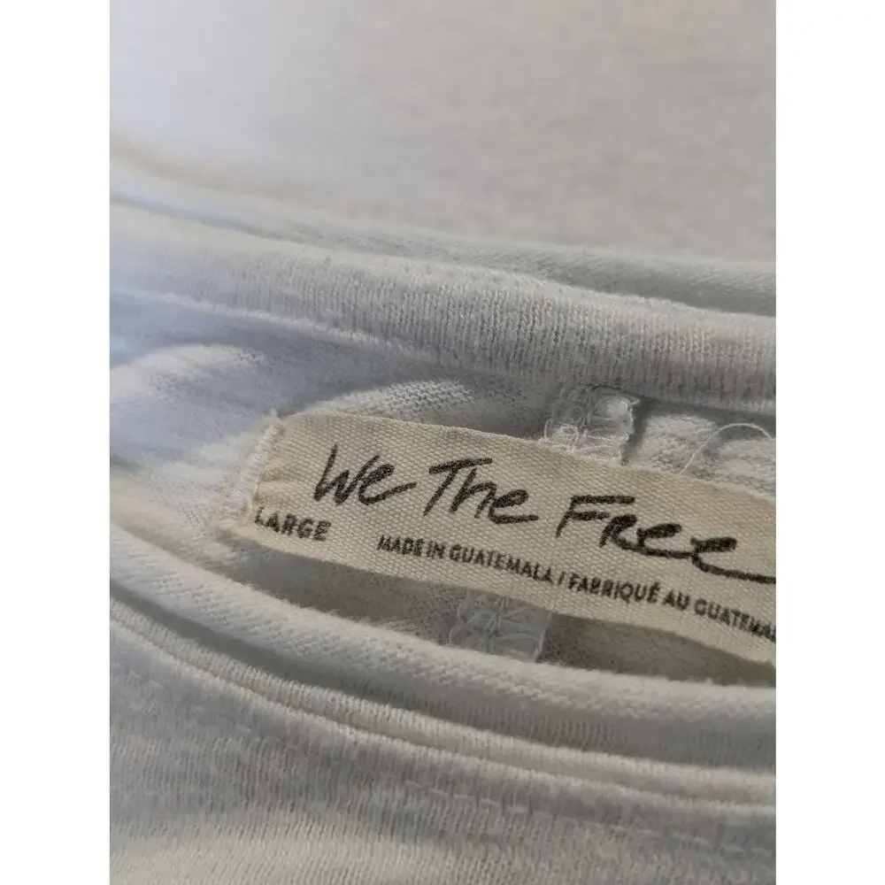 Free People Natasha T-shirt Long Sleeve Rouched Sleeves Off White Size Large